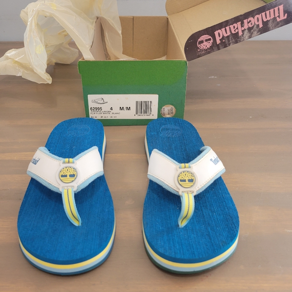 Timberland Blue White Flip Flops Size 4 Youth New in Box